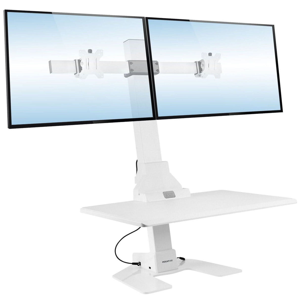 Electric Sit-Stand Desk Converter for 2 Monitors White Desk Converters - Electric Sit-Stand Desk Converter for 2 Monitors - Mount-It! - MI-7952WHT