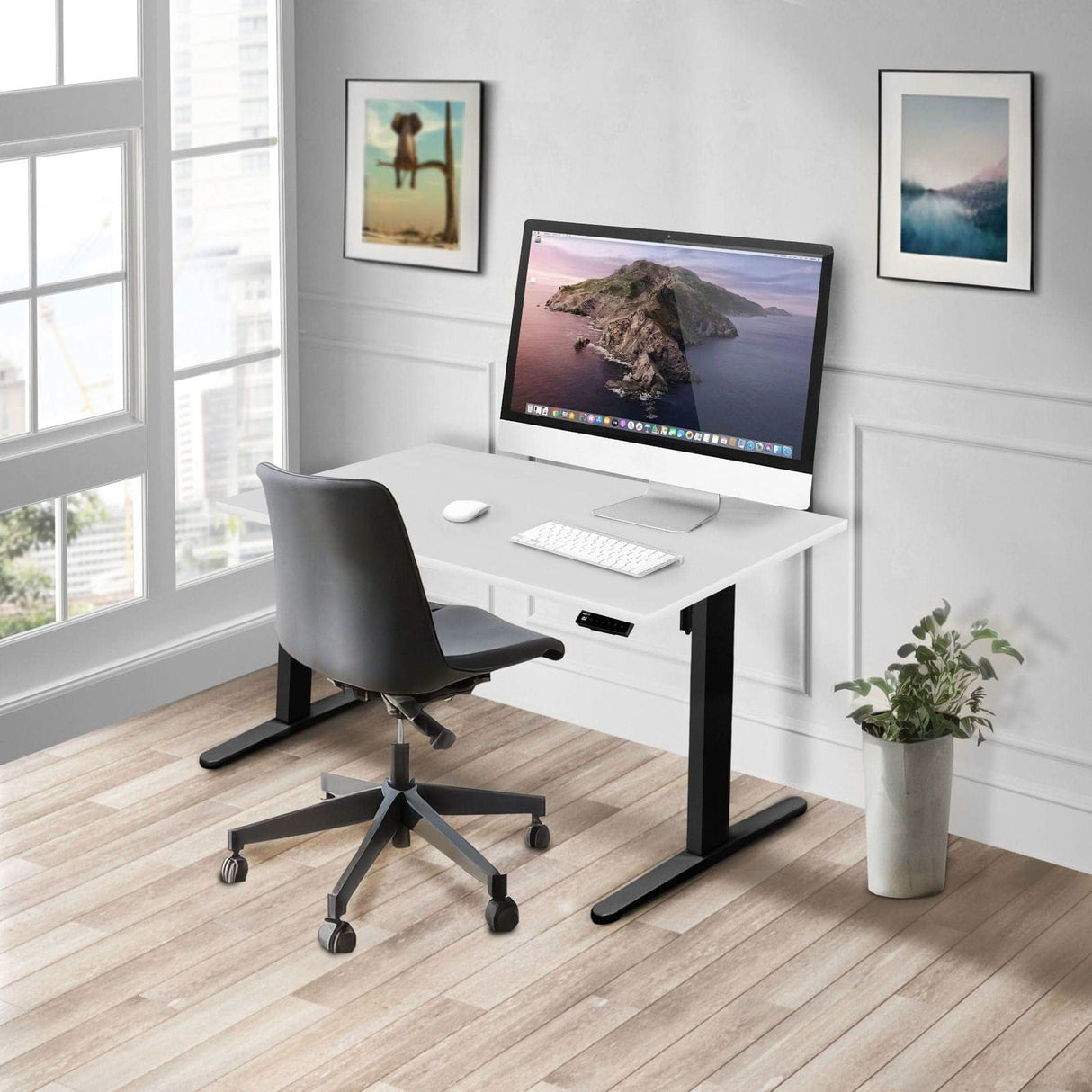 Electric Standing Desk with 48" Tabletop White Standing Desk - Electric Standing Desk with 48" Tabletop - Black Base - Mount-It! - MI-18118