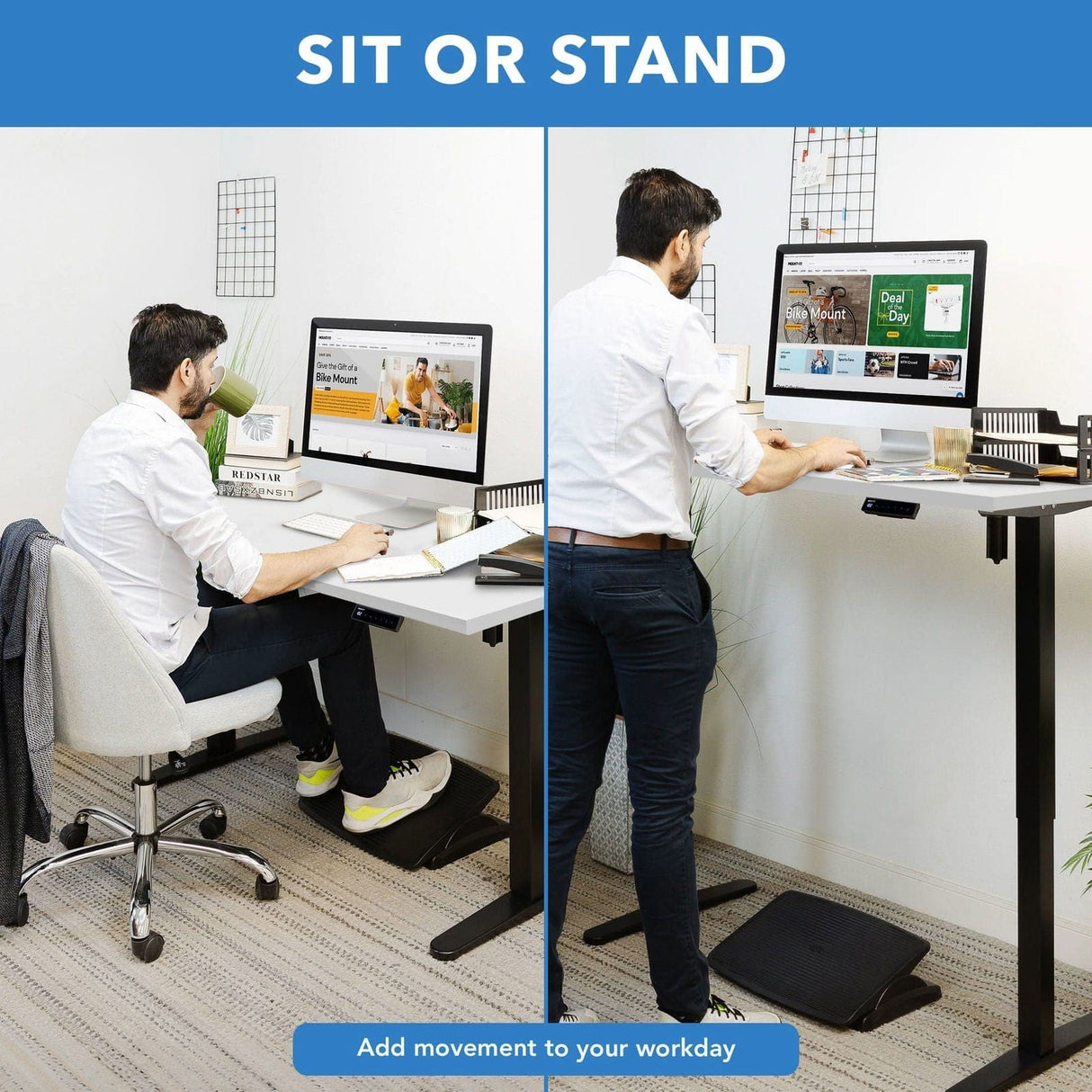 Electric Standing Desk with 48" Tabletop White Standing Desk - Electric Standing Desk with 48" Tabletop - Black Base - Mount-It! - MI-18118
