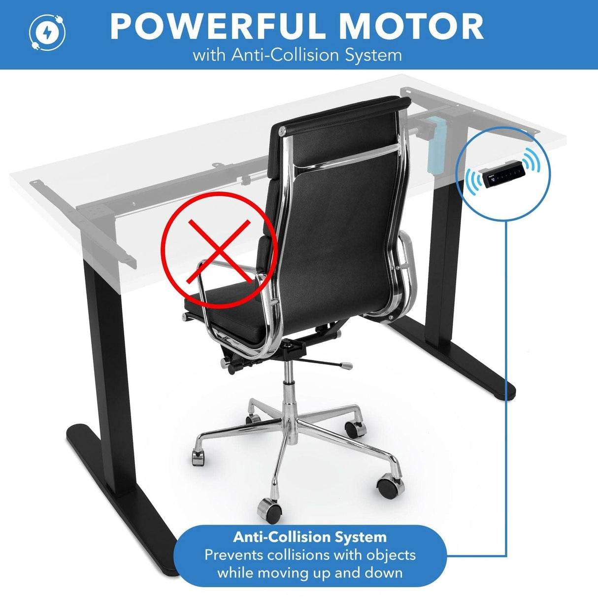 Electric Standing Desk with 48" Tabletop White Standing Desk - Electric Standing Desk with 48" Tabletop - Black Base - Mount-It! - MI-18118