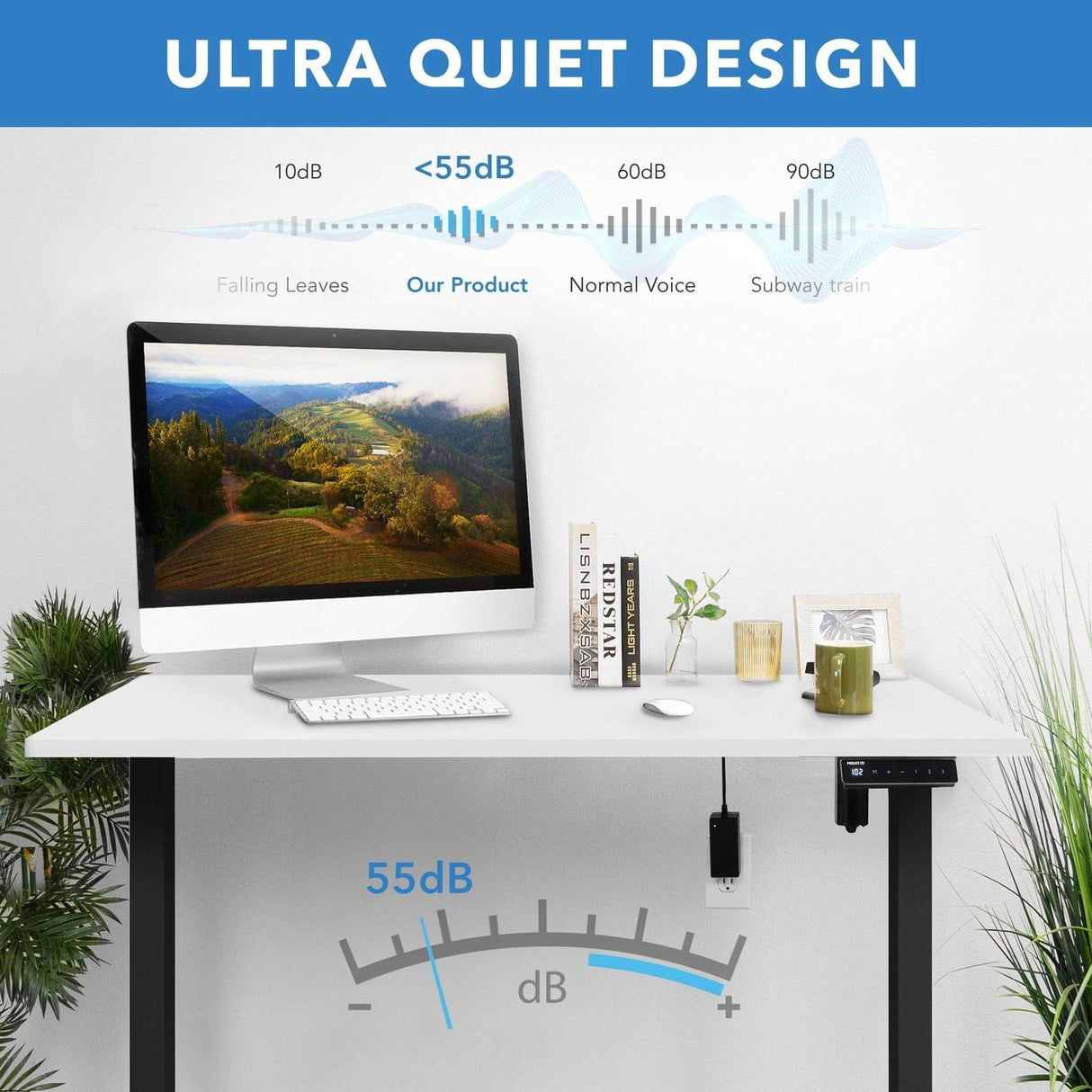 Electric Standing Desk with 48" Tabletop White Standing Desk - Electric Standing Desk with 48" Tabletop - Black Base - Mount-It! - MI-18118
