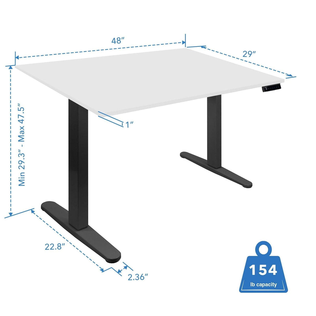 Electric Standing Desk with 48" Tabletop White Standing Desk - Electric Standing Desk with 48" Tabletop - Black Base - Mount-It! - MI-18118