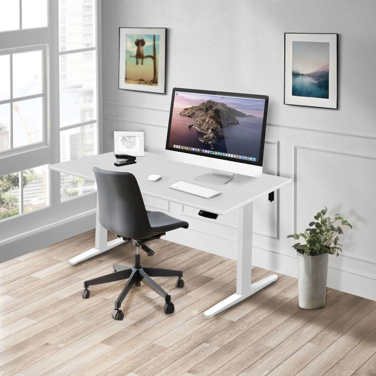 Electric Standing Desk with 48" Tabletop White Standing Desk - Electric Standing Desk with 48" Tabletop - White Base - Mount-It! - MI-18117