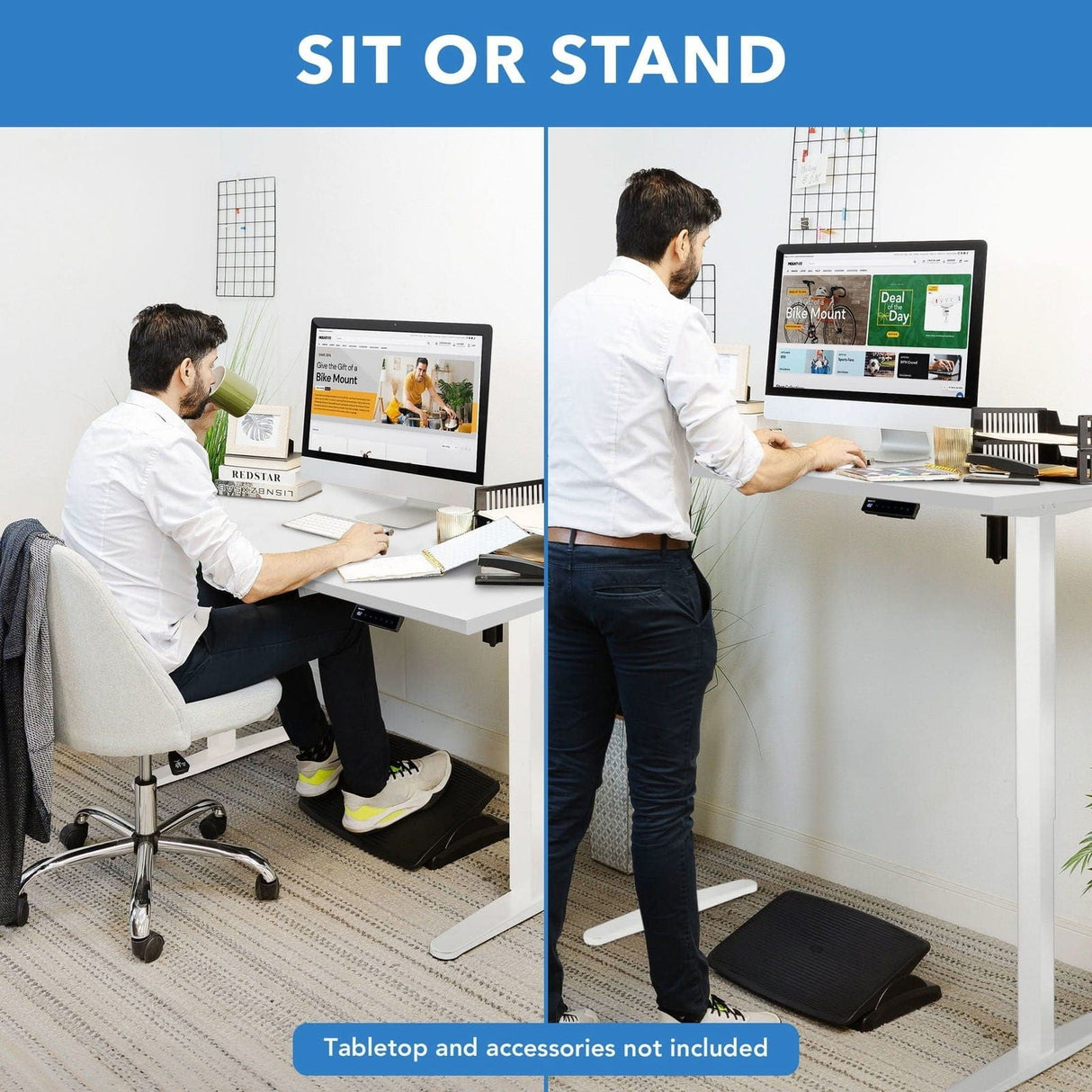 Electric Standing Desk with 48" Tabletop White Standing Desk - Electric Standing Desk with 48" Tabletop - White Base - Mount-It! - MI-18117