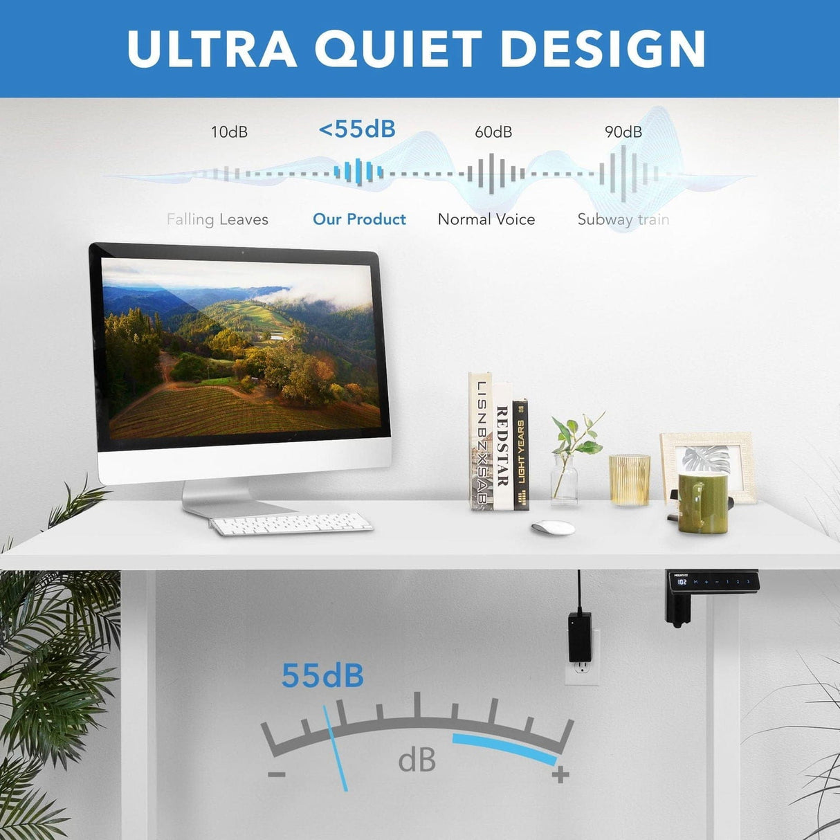 Electric Standing Desk with 48" Tabletop White Standing Desk - Electric Standing Desk with 48" Tabletop - White Base - Mount-It! - MI-18117