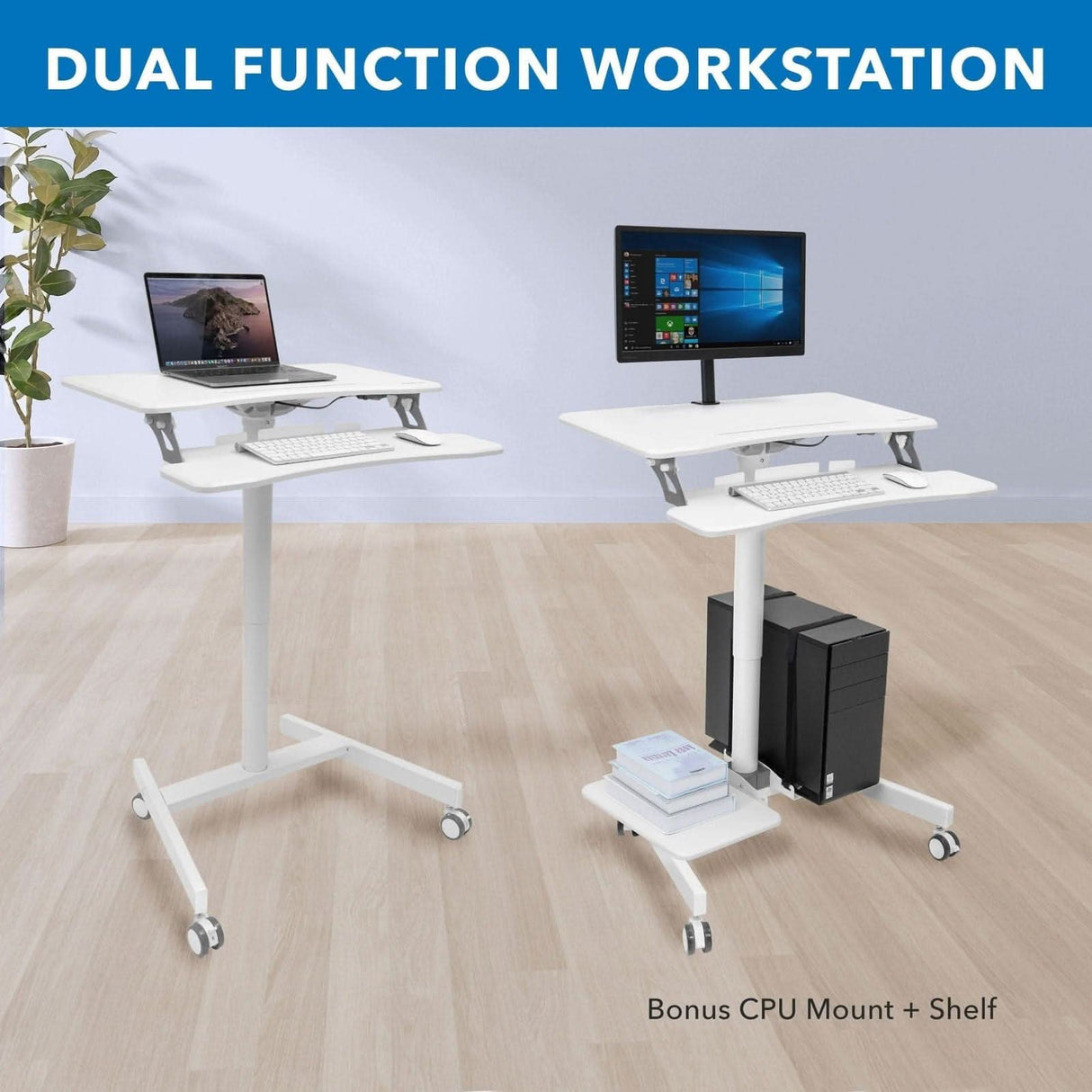 Mobile Sit-Stand Computer Workstation White Mobile Standing Desk - Mobile Sit-Stand Computer Workstation - Mount-It! - MI-7979W