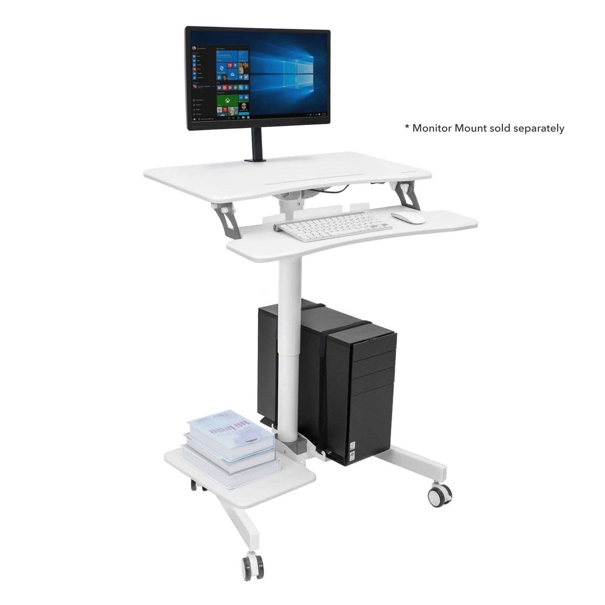 Mobile Sit-Stand Computer Workstation White Mobile Standing Desk - Mobile Sit-Stand Computer Workstation - Mount-It! - MI-7979W