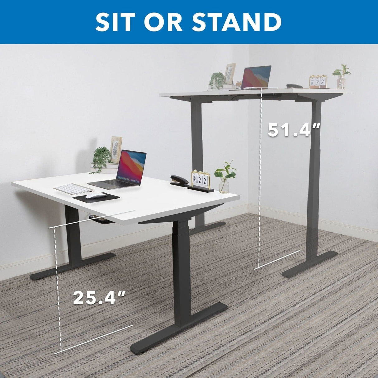 Ultimate Dual Motor Electric Standing Desk with 48" Tabletop White Standing Desk - Ultimate Dual Motor Electric Standing Desk with 48" Tabletop - Black Base - Mount-It! - MI-18116