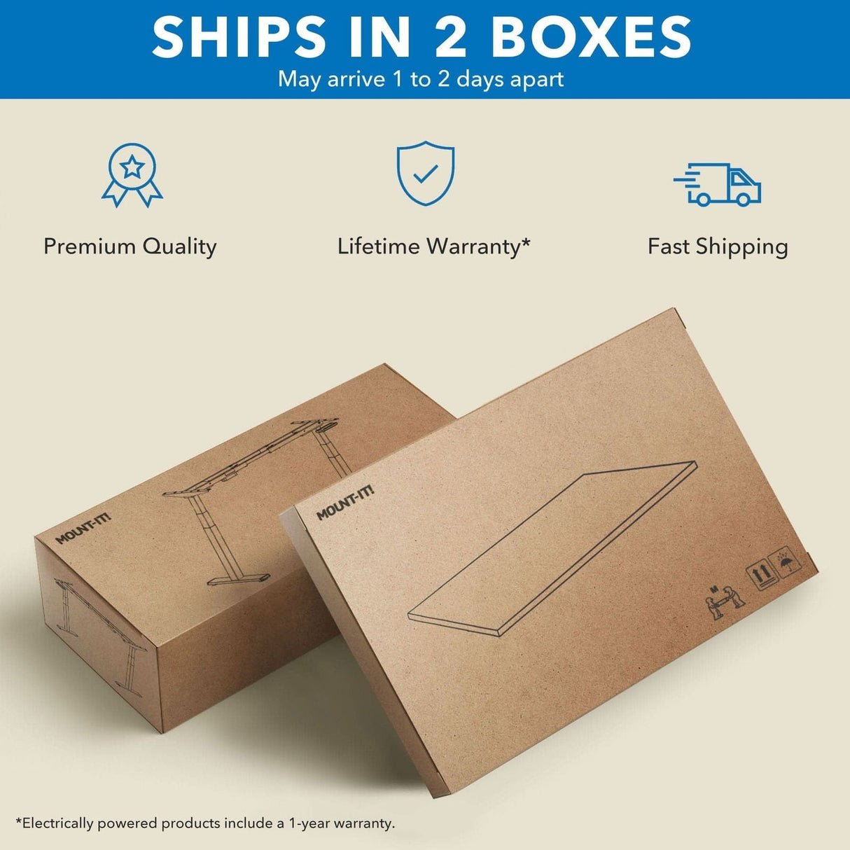 Ultimate Dual Motor Electric Standing Desk with 48" Tabletop White Standing Desk - Ultimate Dual Motor Electric Standing Desk with 48" Tabletop - Black Base - Mount-It! - MI-18116