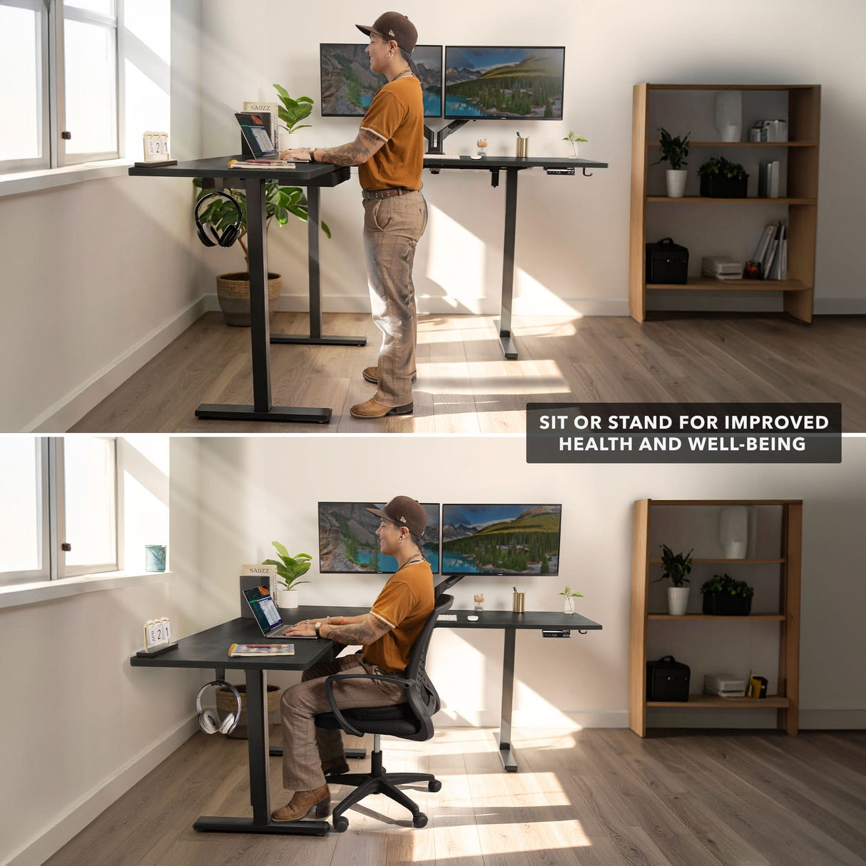 Standing Desk - XL Electric Height Adjustable Corner Standing Desk - Mount-It! -