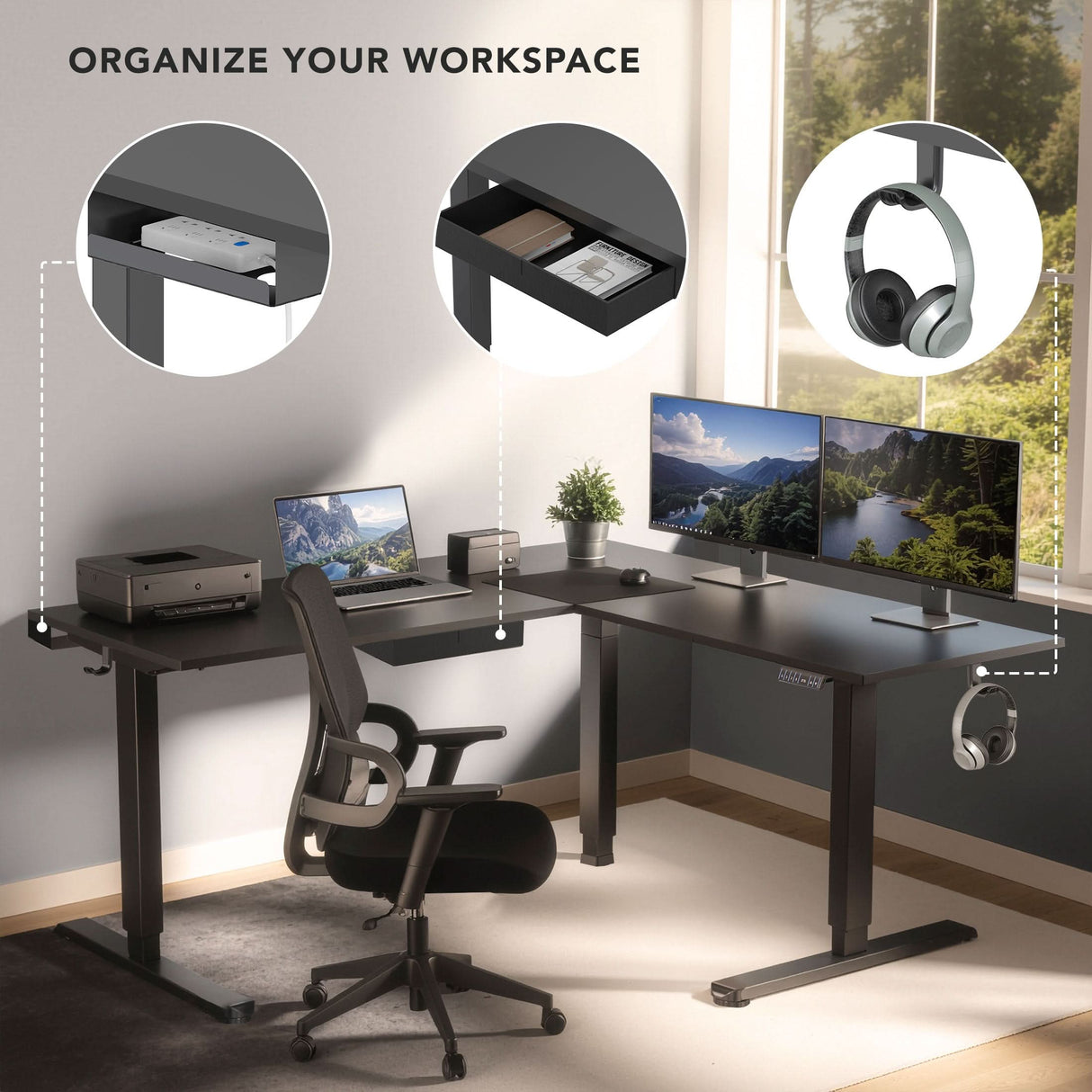 Standing Desk - XL Electric Height Adjustable Corner Standing Desk - Mount-It! -