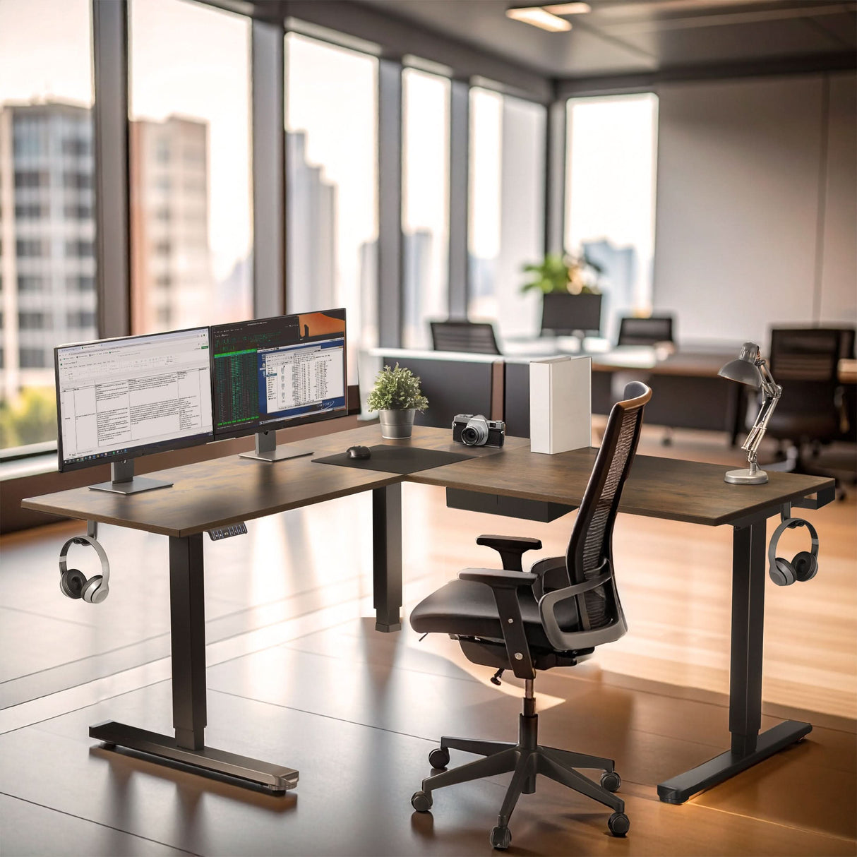 Standing Desk - XL Electric Height Adjustable Corner Standing Desk - Mount-It! -