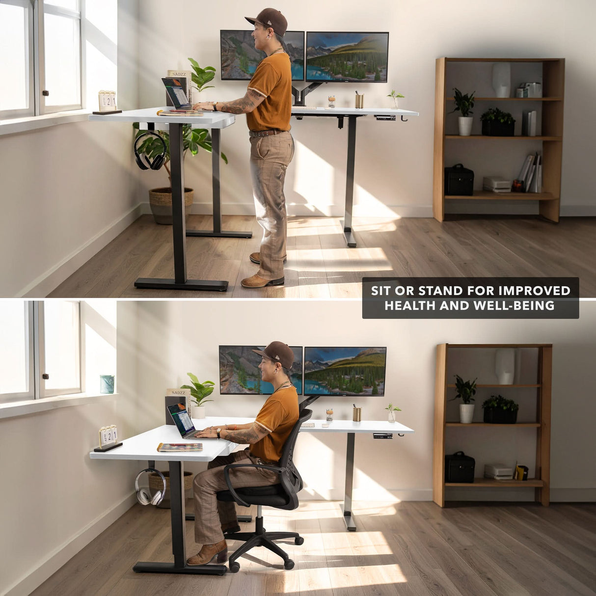 Standing Desk - XL Electric Height Adjustable Corner Standing Desk - Mount-It! -