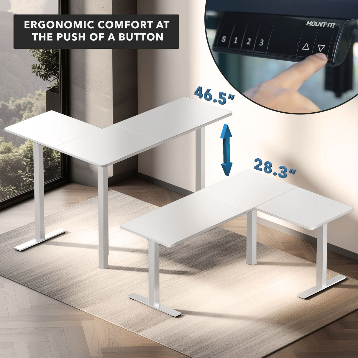 Standing Desk - XL Electric Height Adjustable Corner Standing Desk - Mount-It! -