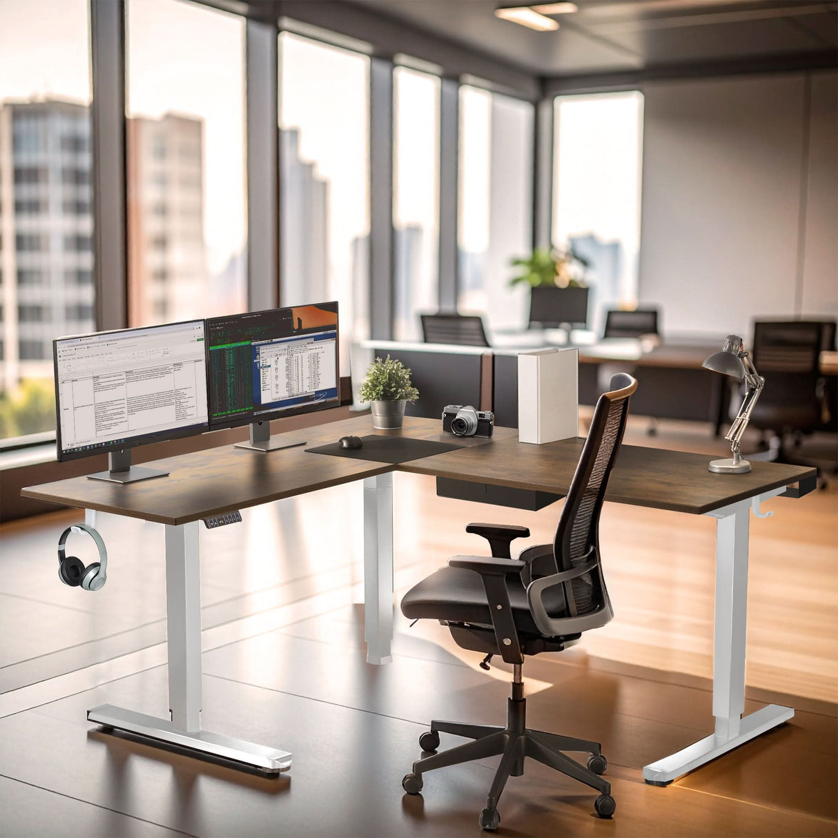 Standing Desk - XL Electric Height Adjustable Corner Standing Desk - Mount-It! -