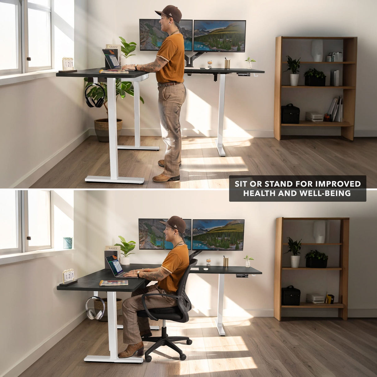 Standing Desk - XL Electric Height Adjustable Corner Standing Desk - Mount-It! -