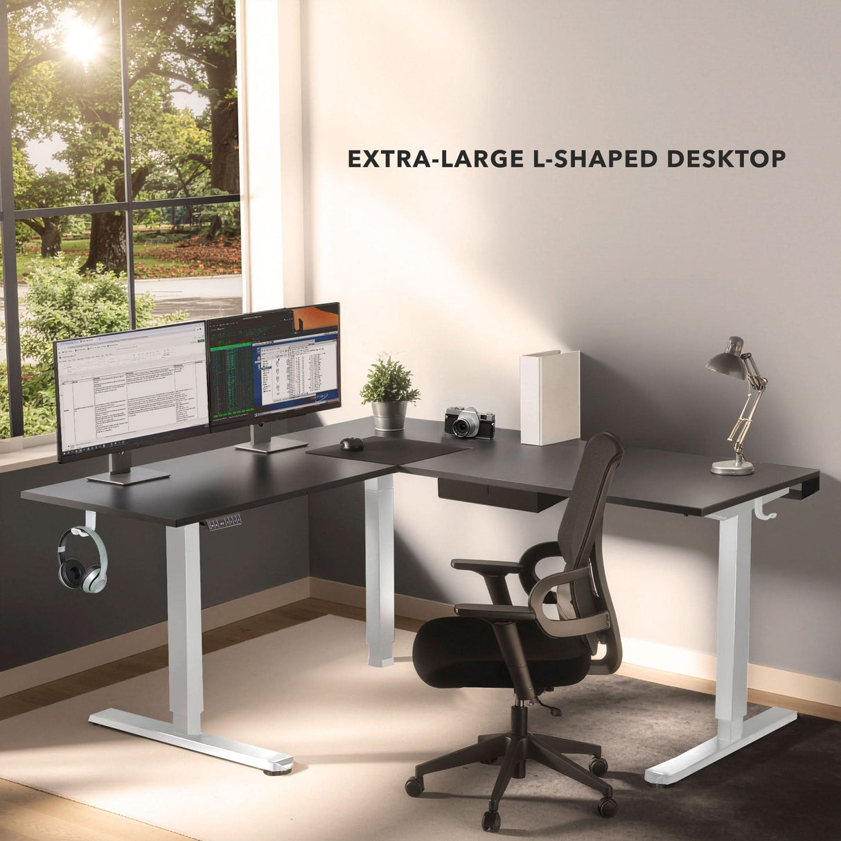 Standing Desk - XL Electric Height Adjustable Corner Standing Desk - Mount-It! -