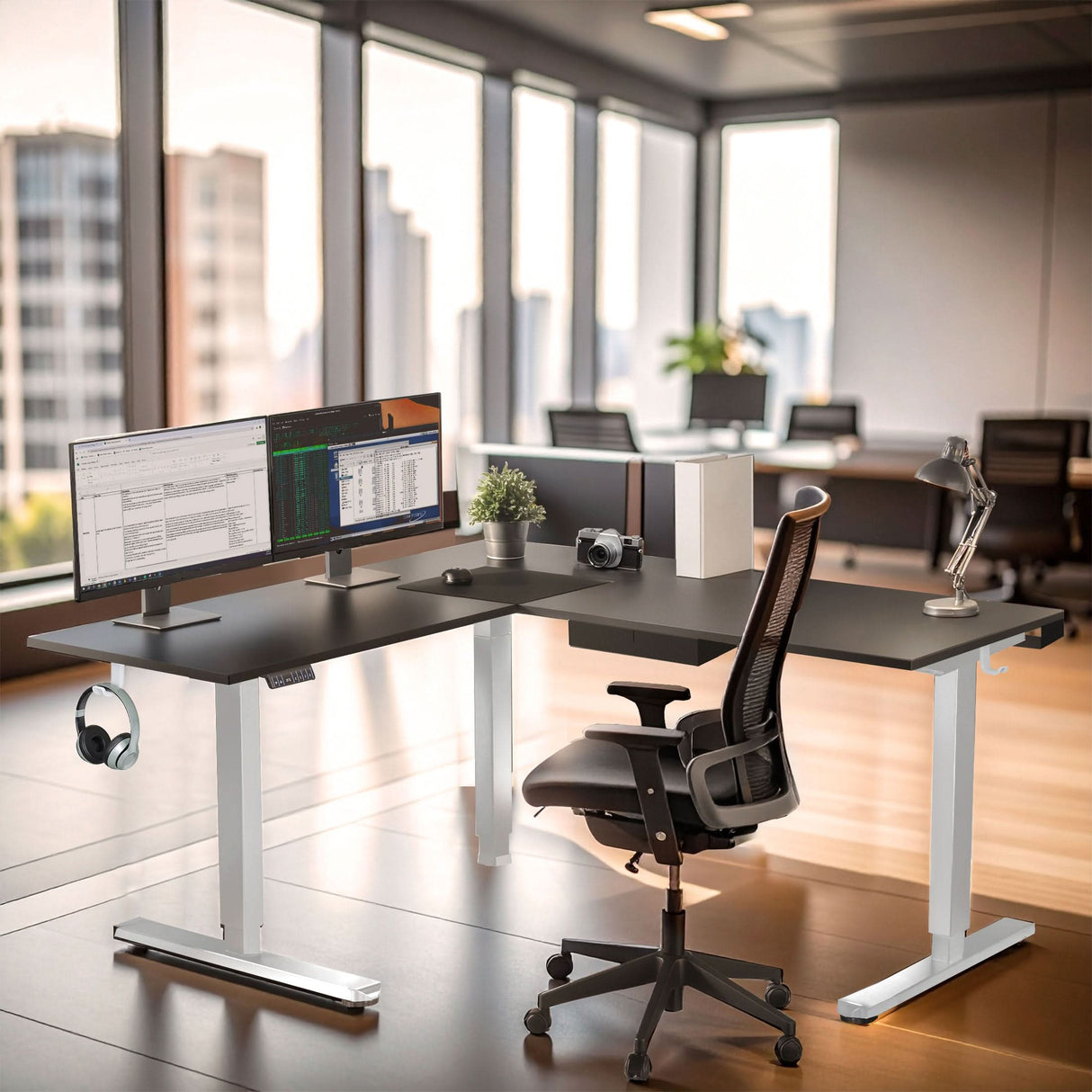 Standing Desk - XL Electric Height Adjustable Corner Standing Desk - Mount-It! -