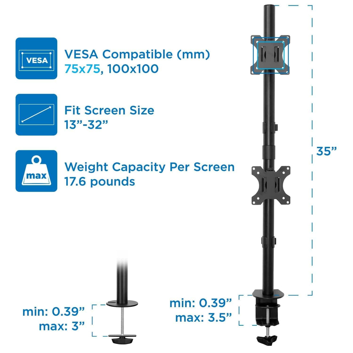 Vertical Dual Monitor Mount Black Monitor Mount - Vertical Dual Monitor Mount - Mount-It! - MI-1768