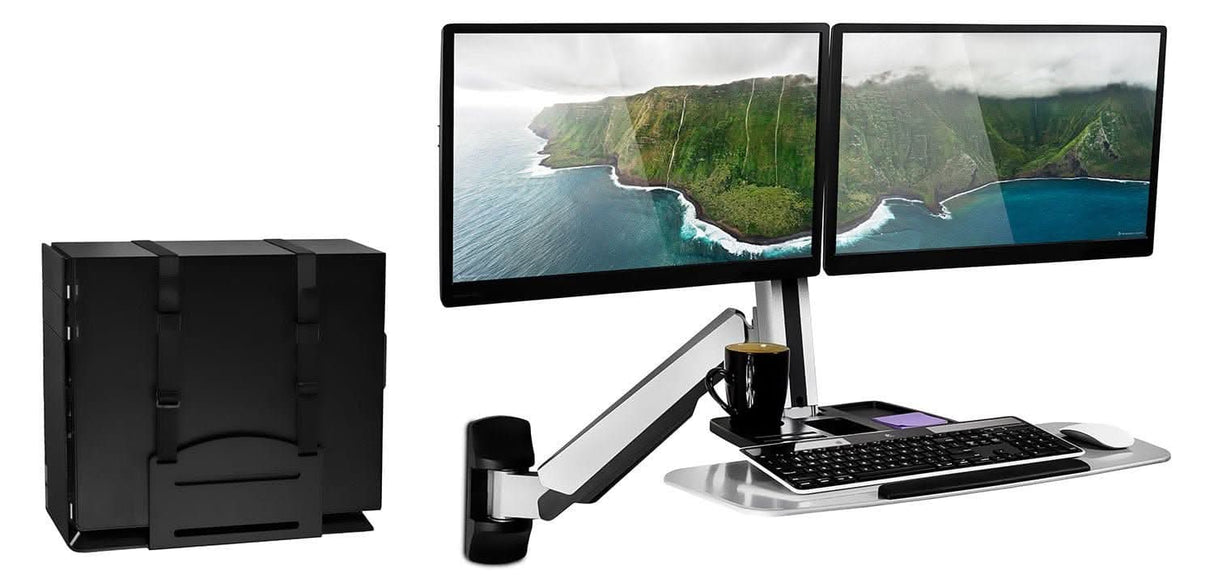 Wall Mounted Dual Monitor Workstation Grey Wall Mounted Desk - Wall Mounted Dual Monitor Workstation - Mount-It! - MI-7906
