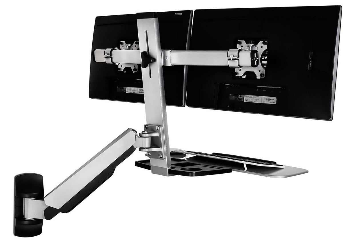 Wall Mounted Dual Monitor Workstation Grey Wall Mounted Desk - Wall Mounted Dual Monitor Workstation - Mount-It! - MI-7906