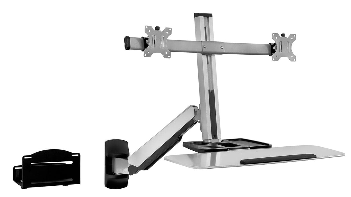 Wall Mounted Dual Monitor Workstation Grey Wall Mounted Desk - Wall Mounted Dual Monitor Workstation - Mount-It! - MI-7906