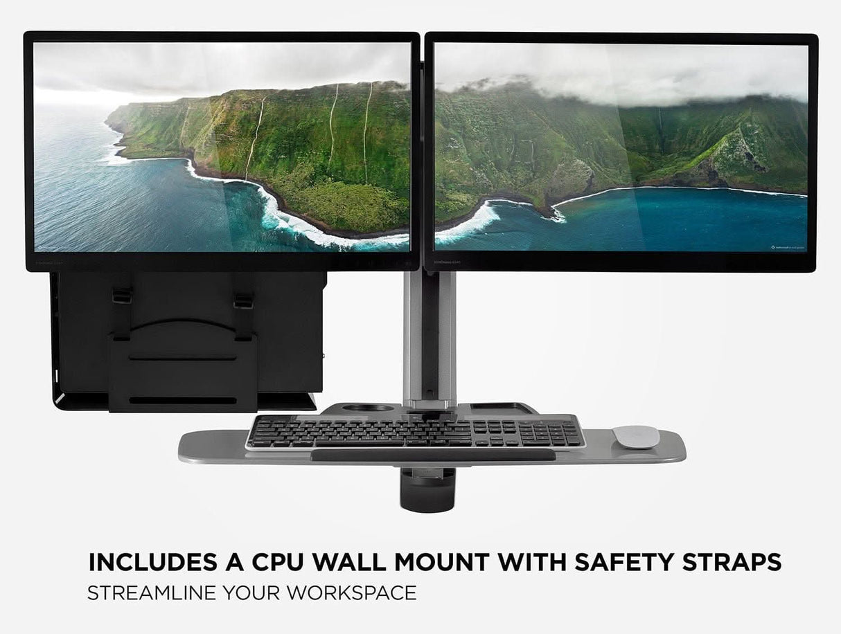 Wall Mounted Dual Monitor Workstation Grey Wall Mounted Desk - Wall Mounted Dual Monitor Workstation - Mount-It! - MI-7906