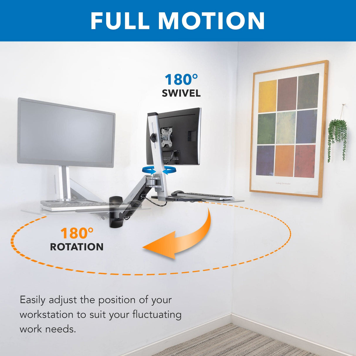 Wall Mounted Sit-Stand Single Monitor Workstation Grey Wall Mounted Desk - Wall Mounted Sit-Stand Single Monitor Workstation - Mount-It! - MI-7905