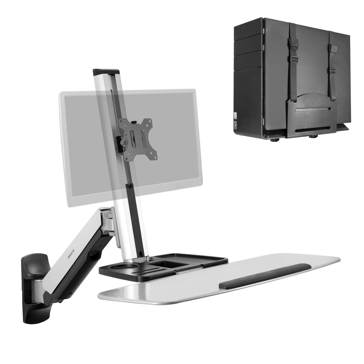 Wall Mounted Sit-Stand Single Monitor Workstation Grey Wall Mounted Desk - Wall Mounted Sit-Stand Single Monitor Workstation - Mount-It! - MI-7905