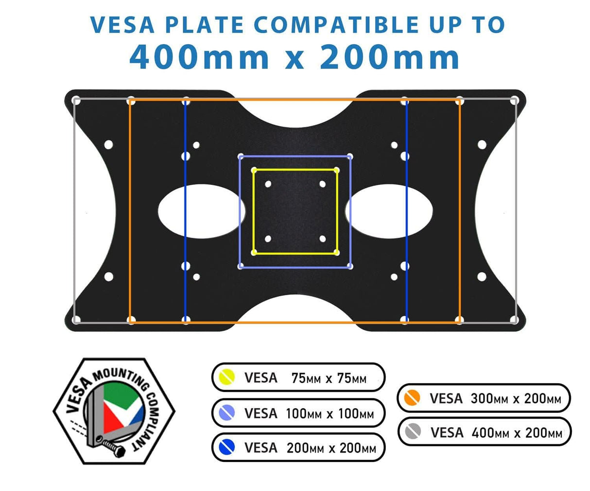 VESA Mount Adapter Plate - 400x200 Monitor Vesa Adapters - VESA Mount Adapter Plate - Mount-It! - MI-782