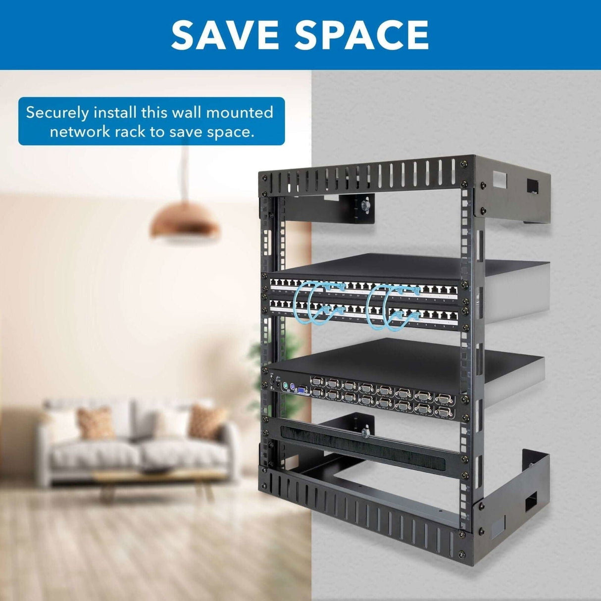 Server and Networking Racks - 12U Black Steel Open Frame Wall Rack - Mount-It! - MI-7633