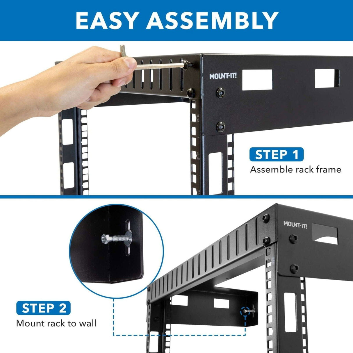 Server and Networking Racks - 12U Black Steel Open Frame Wall Rack - Mount-It! - MI-7633