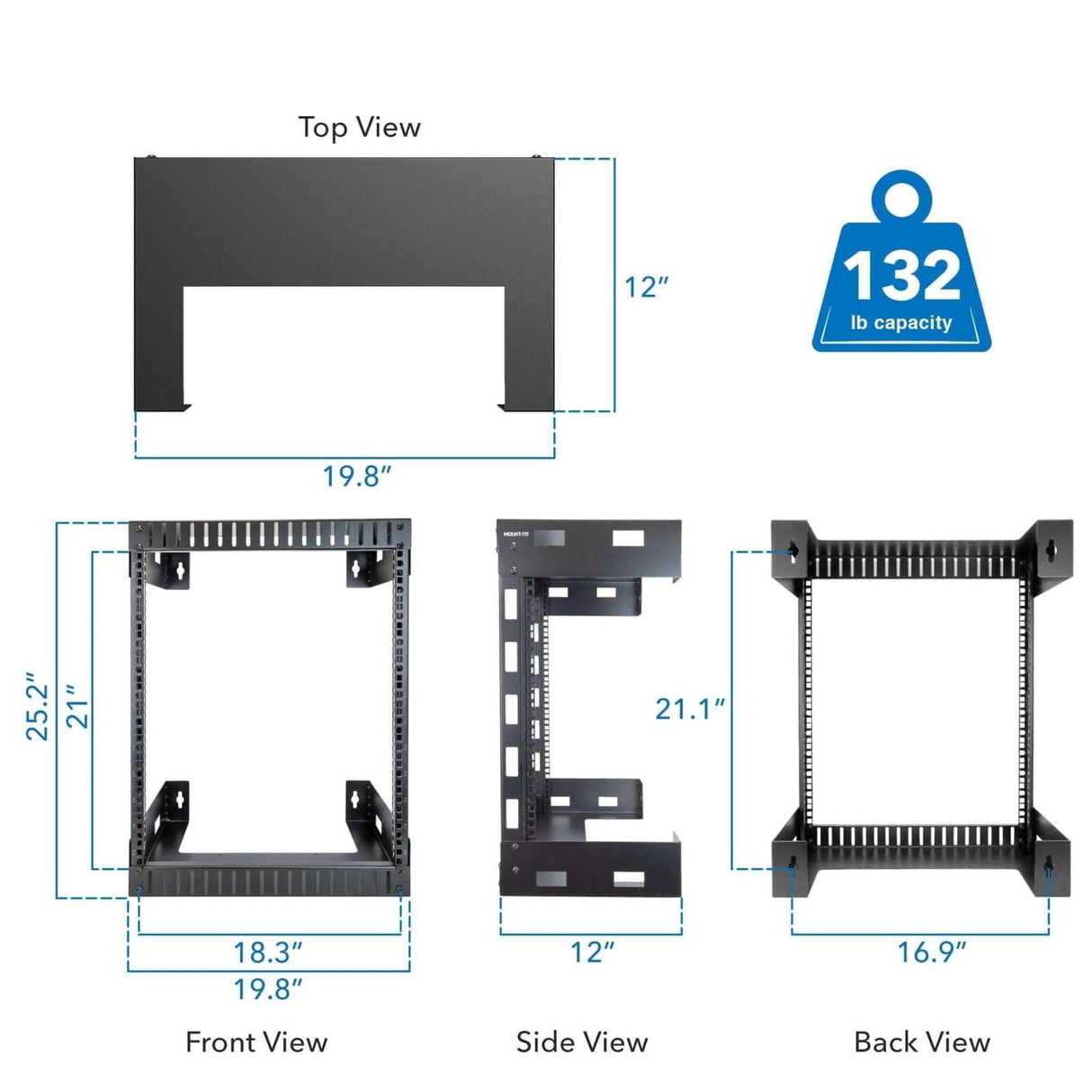 Server and Networking Racks - 12U Black Steel Open Frame Wall Rack - Mount-It! - MI-7633