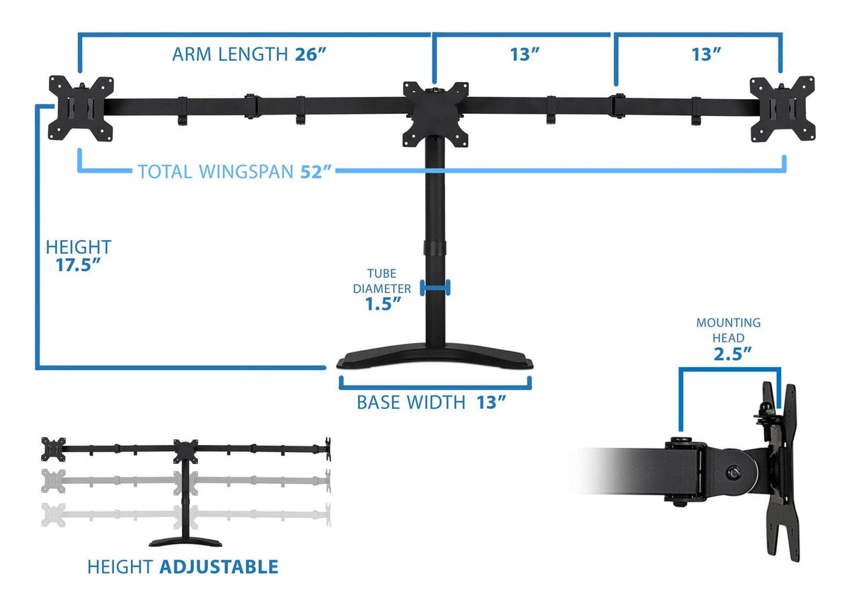 19-27 Inch Monitors Monitor Stands - Triple Monitor Stand | 19" to 27" Screen Sizes - Mount-It! - MI-2789