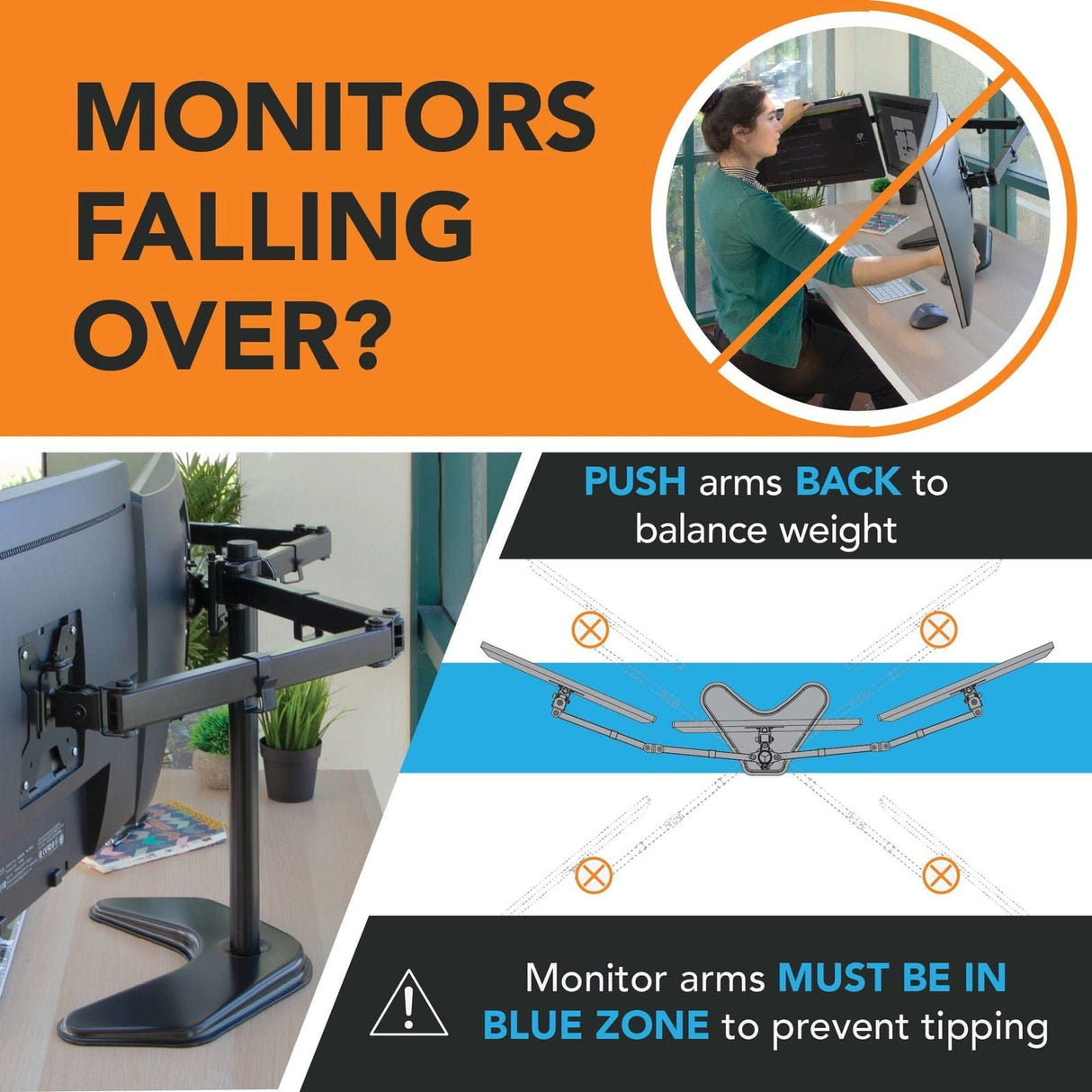19-27 Inch Monitors Monitor Stands - Triple Monitor Stand | 19" to 27" Screen Sizes - Mount-It! - MI-2789