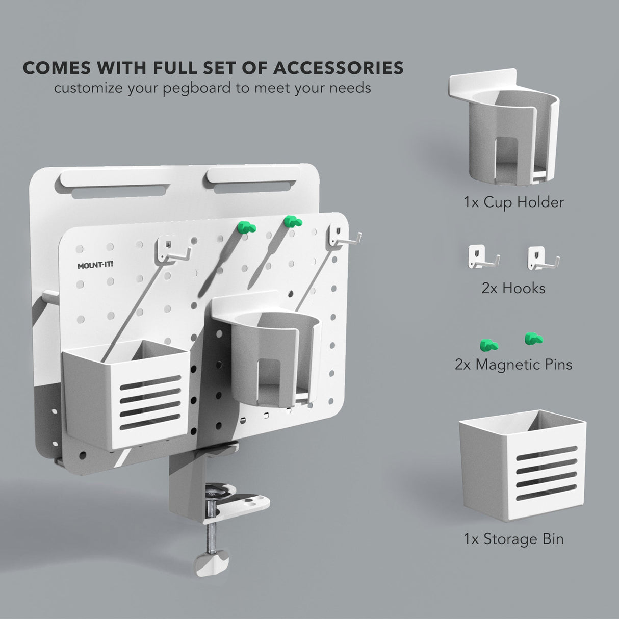 Desk Accessories - 360° Rotating Pegboard and Organizer with Accessories - Mount-It! -