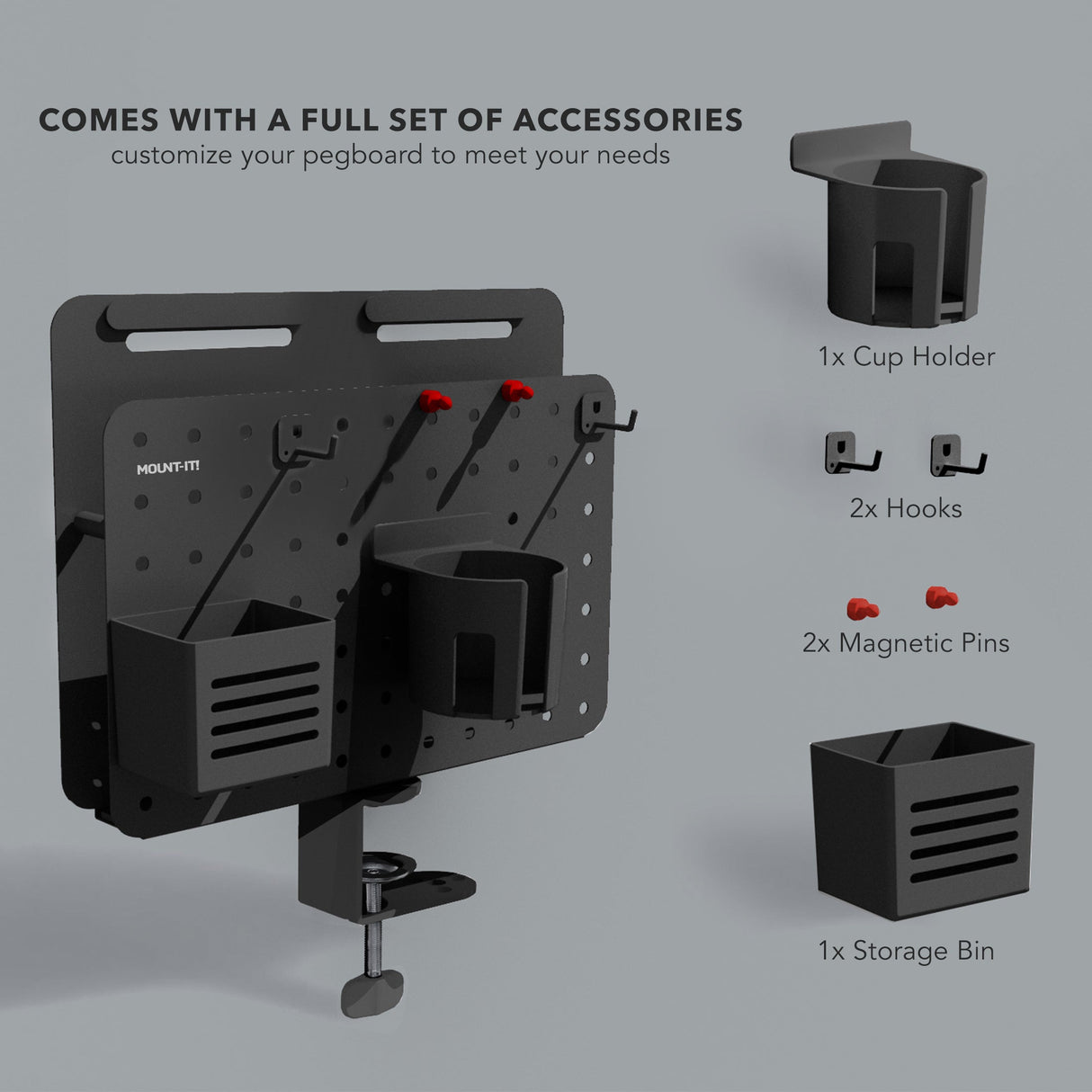 Desk Accessories - 360° Rotating Pegboard and Organizer with Accessories - Mount-It! -