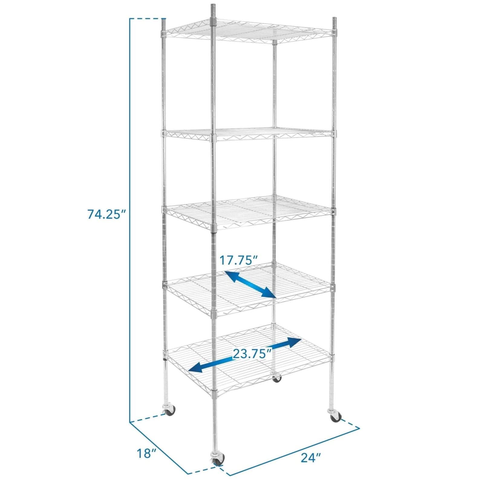 Mount-It! 5 Tier Wire Shelving with Wheels | MI-7862