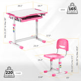The Mount-It! Kids Desk and Chair Set for Ages 3-10 features a pink and white adjustable desk (21.25–30”, supports 165 lbs) with tilting desktop, and chair (12.6–17.3”, supports 220 lbs), both with cute pink accents on white frames.