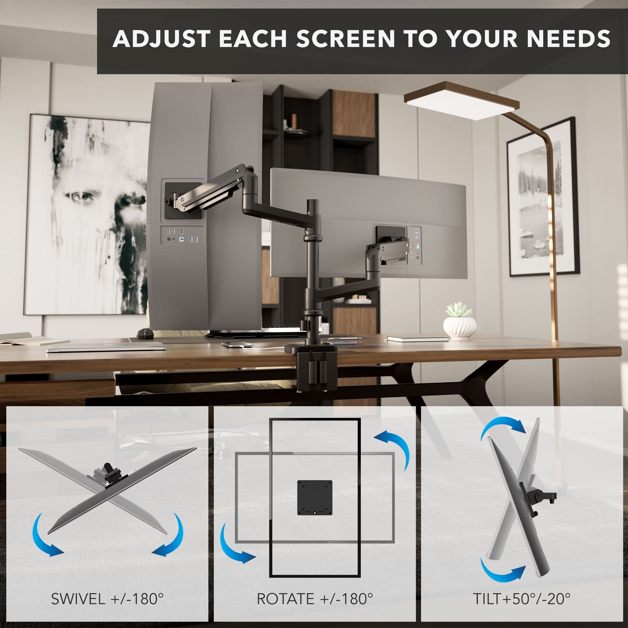 Mount-It! Heavy-Duty Dual Stacking Monitor Mount with Pole & Gas