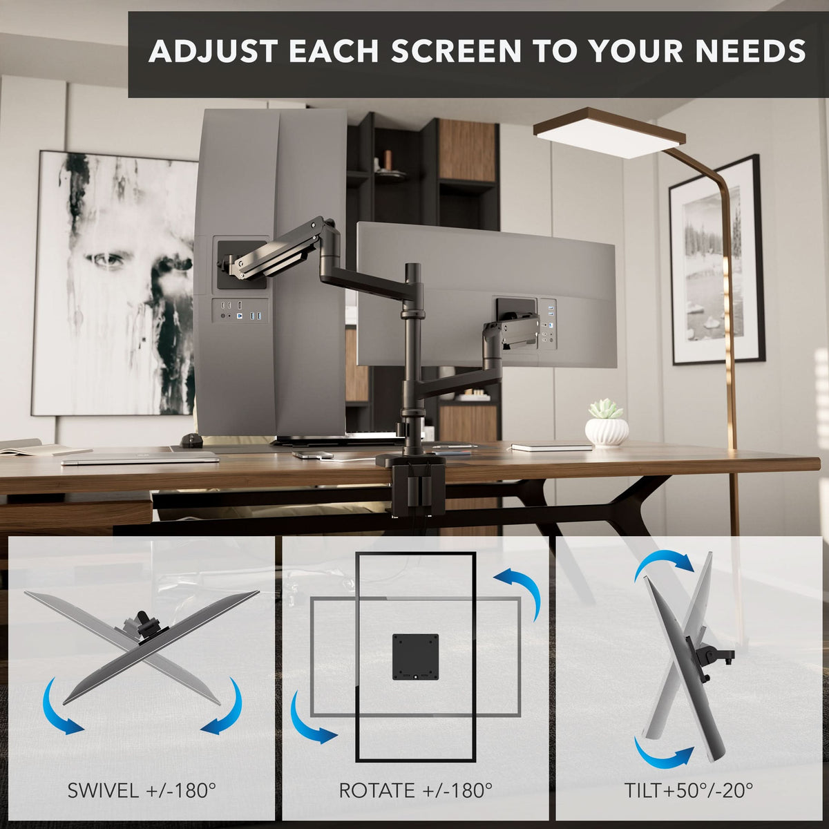 Multi Monitor Mount Stacking Heavy-Duty Dual Stacking Monitor Mount with Pole & Gas Spring Arms