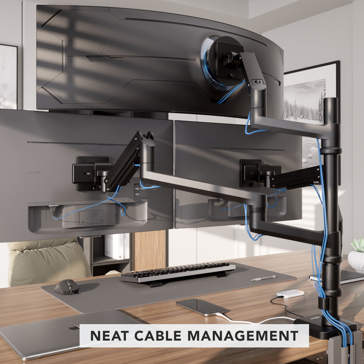 Heavy-Duty Triple Monitor Mount with Gas Spring Arms