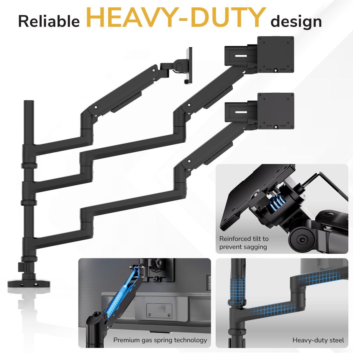 Heavy-Duty Triple Monitor Mount with Gas Spring Arms