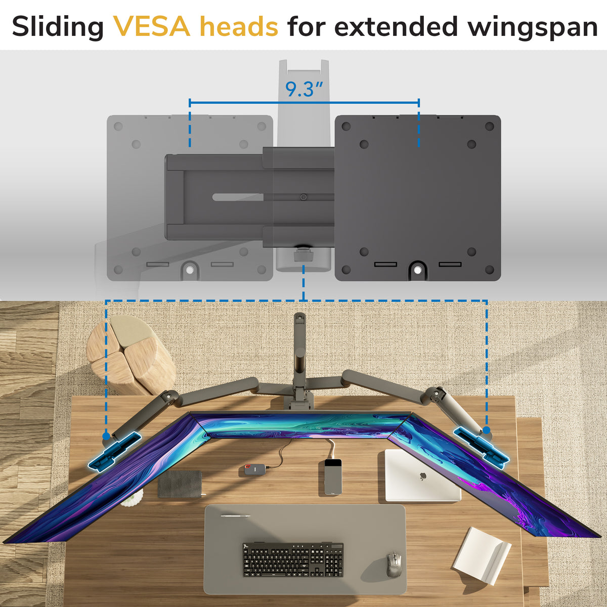 Heavy-Duty Triple Monitor Mount with Gas Spring Arms