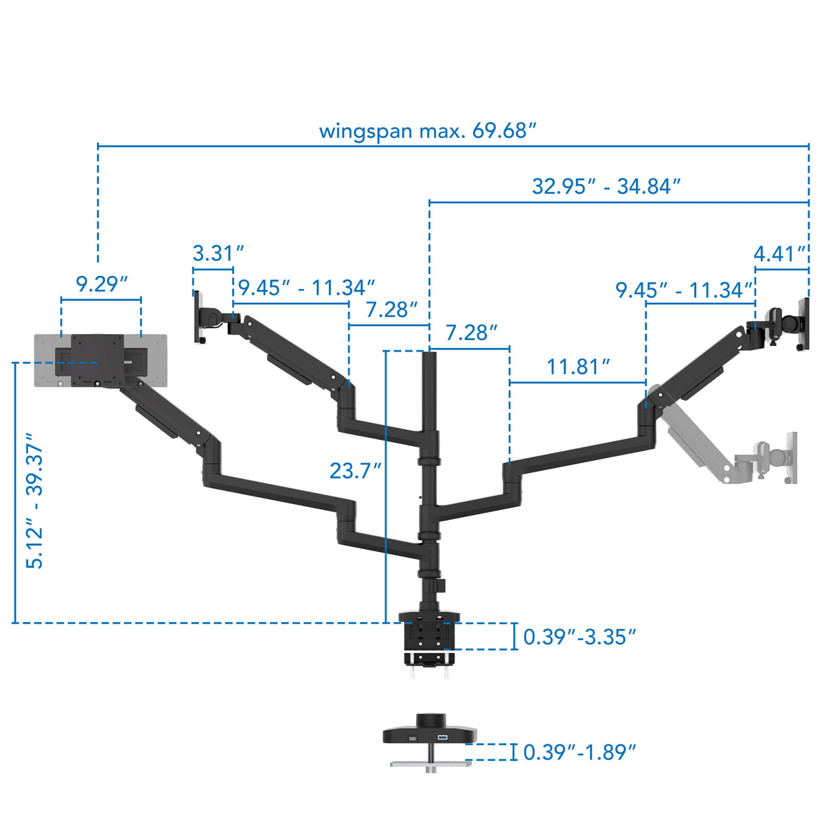 Heavy-Duty Triple Monitor Mount with Gas Spring Arms