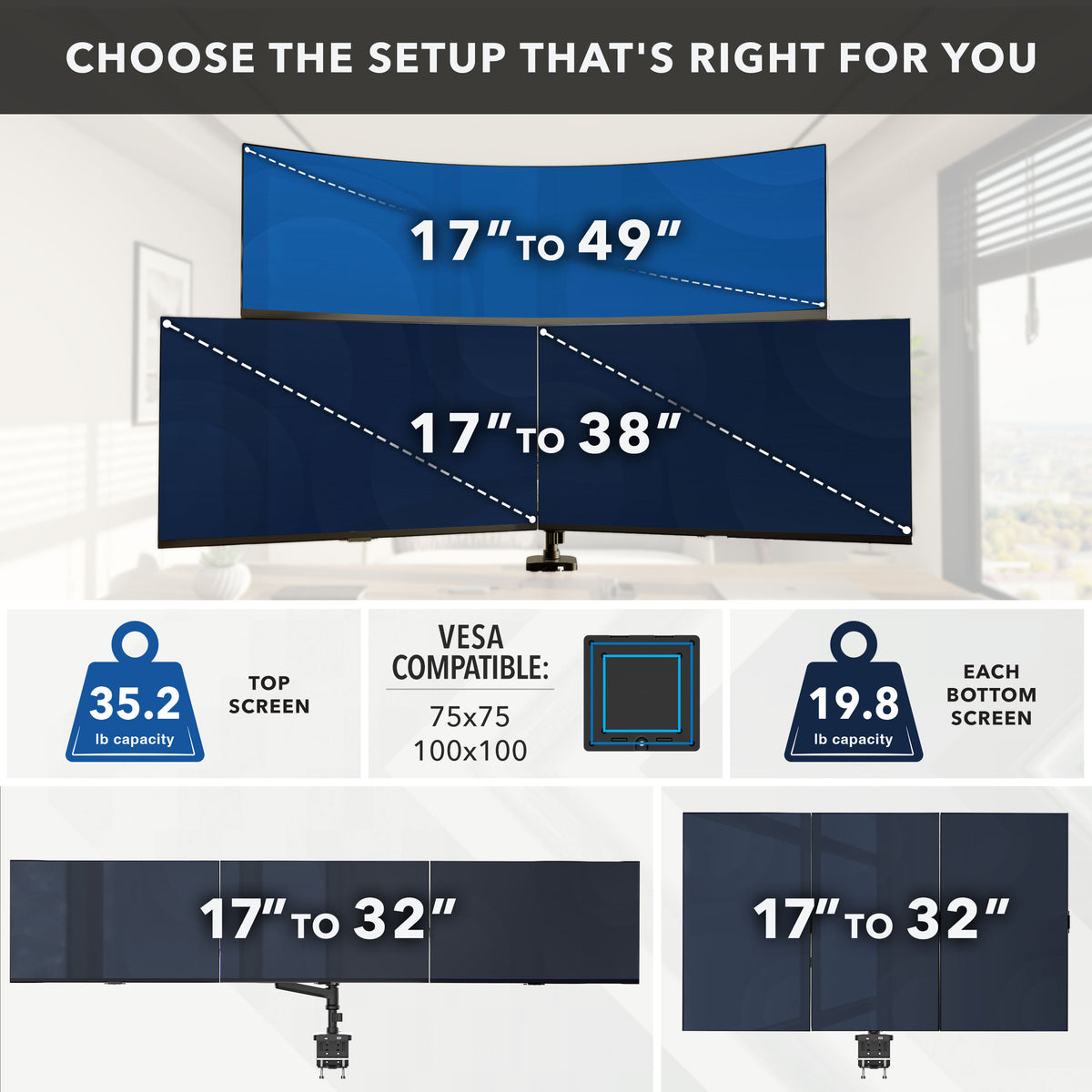 Heavy-Duty Triple Monitor Mount with Gas Spring Arms