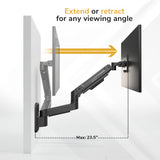 The Mount-It! Heavy-Duty Single Monitor Wall Mount extends 23.5 inches, providing ergonomic positioning and flexible viewing angles—perfect for supporting ultrawide monitors.