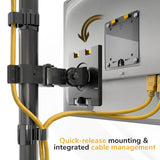 The Mount-It! Heavy-Duty Dual Stacked Monitor Wall Mount offers quick-release mounting and integrated cable management for secure, organized stacked monitor setups.