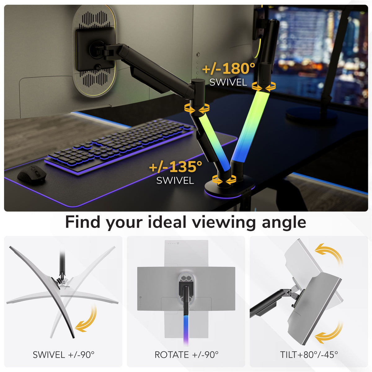 Dual Monitor Mount with RGB Lighting