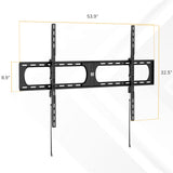 Black TV wall mount with dimensions on a white background